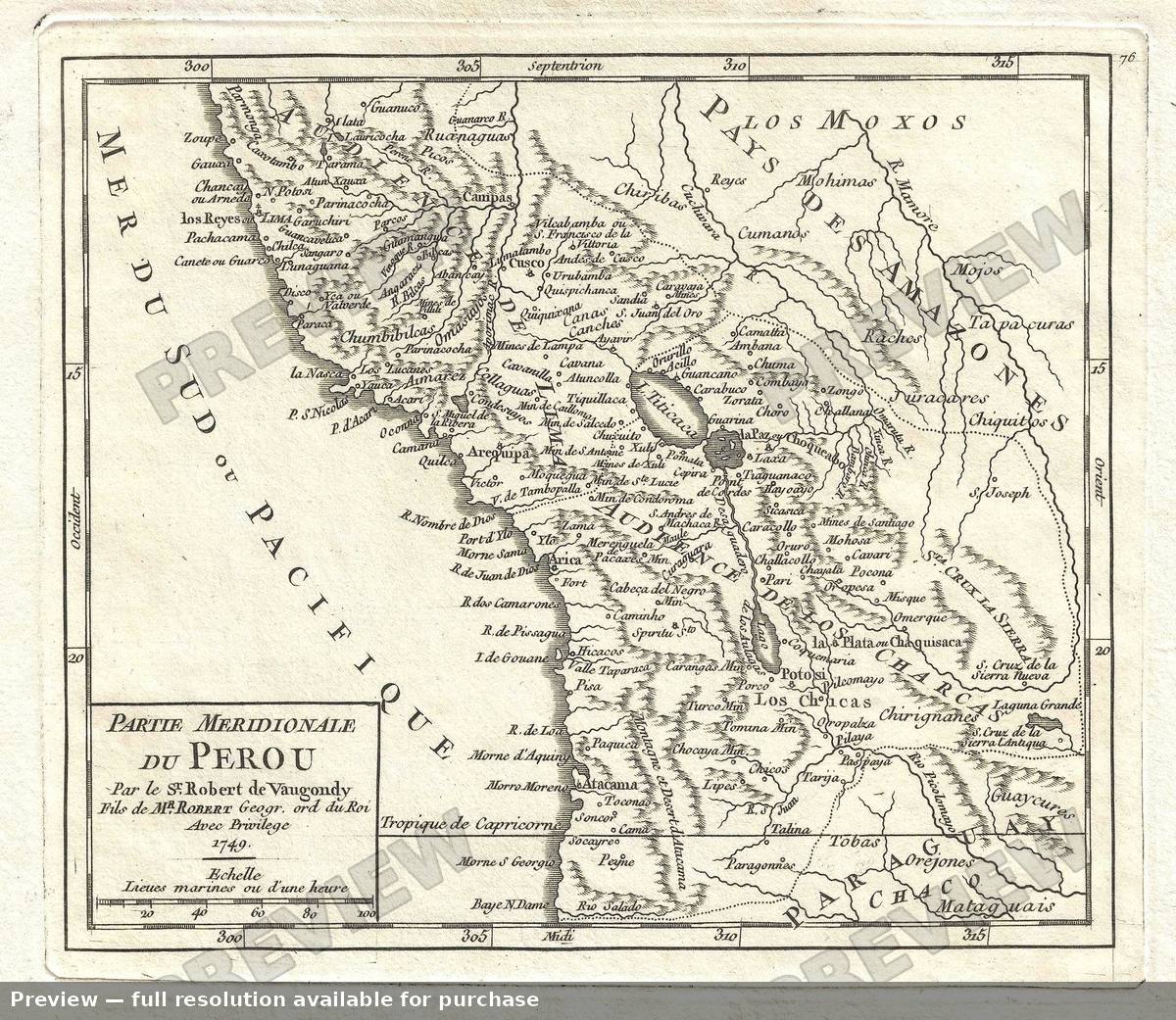 Antique map: Peru South, 1749
