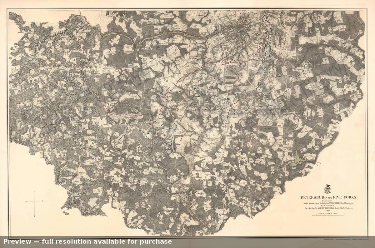 Antique map: Petersburg Five Forks, 1867