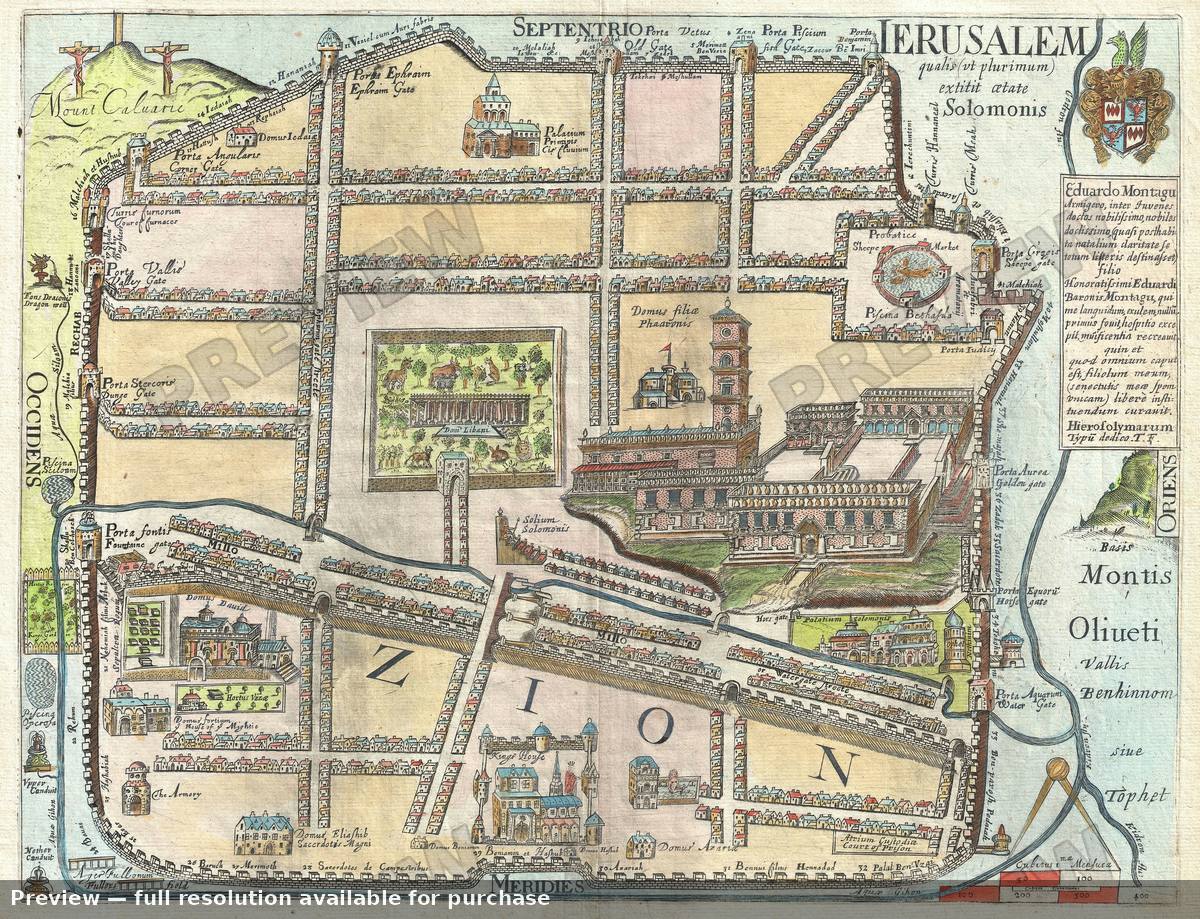 Antique map: jerusalem, 1650, 1650