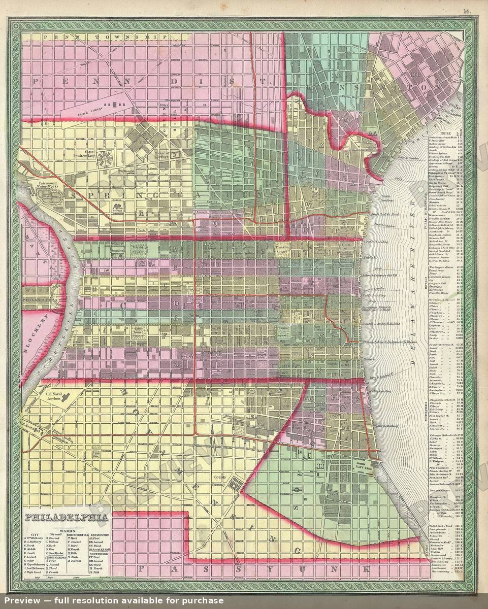 Antique map: Philadedlphia, 1854, 1854