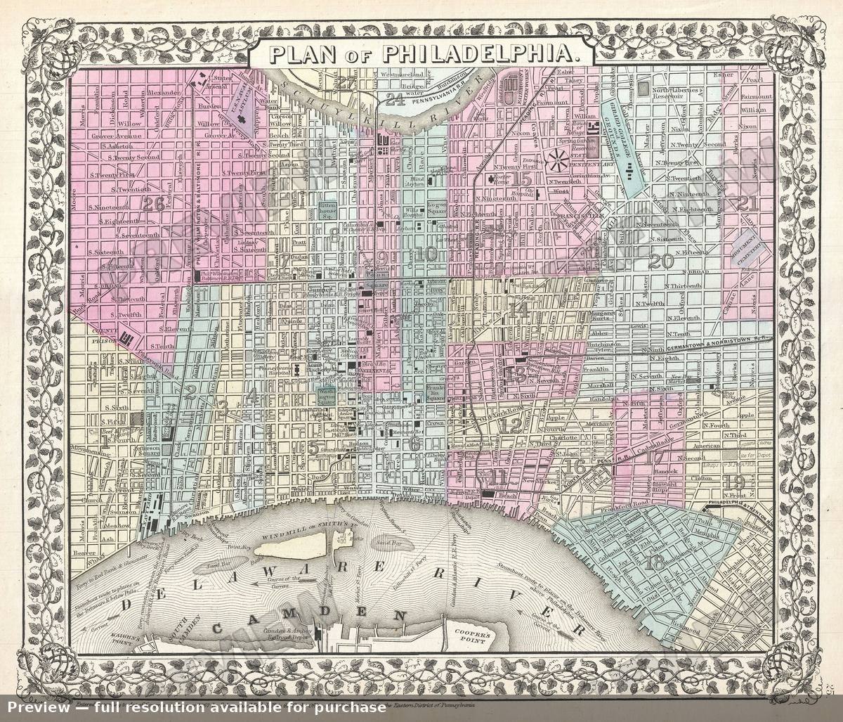 Antique map: Philadelphia, 1867, 1867