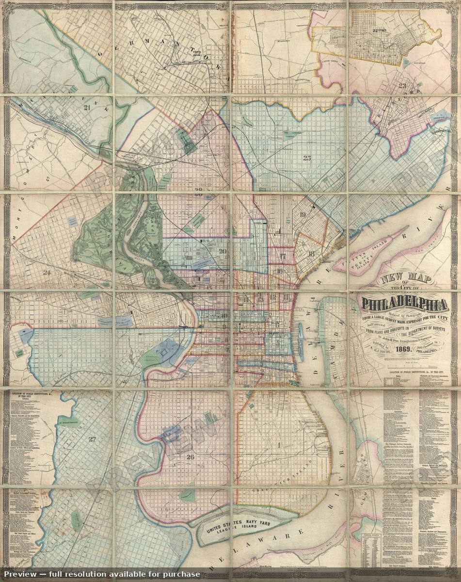 Antique map: Philadelphia, 1869, 1869