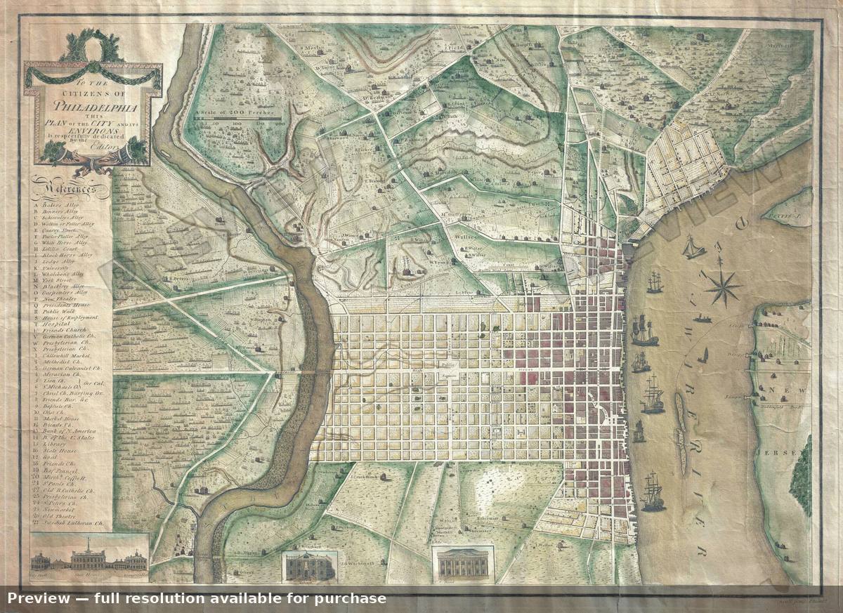 Antique map: Philadelphia, 1795, 1795