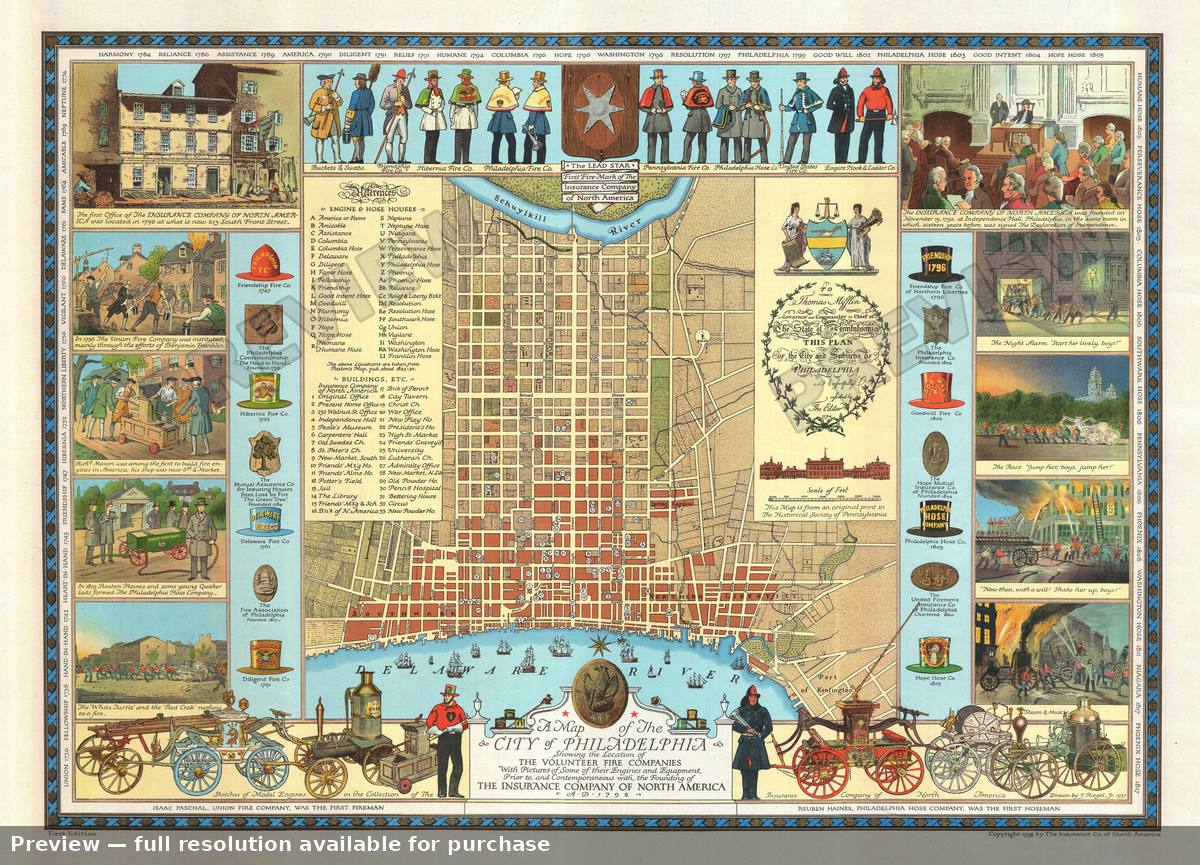 Antique map: Philadelphia Fire Companies, 1938, 1938