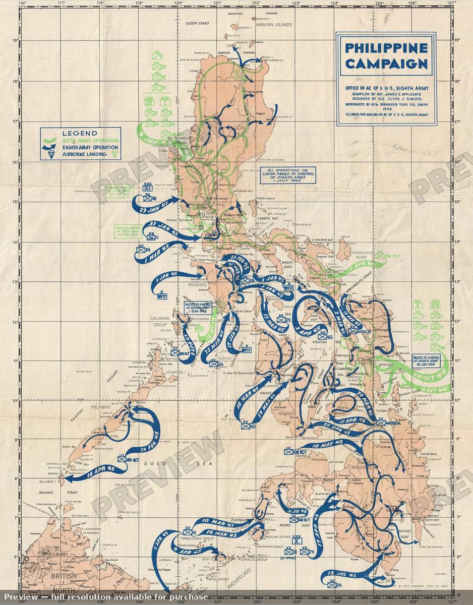 Antique map: Philippine Campaign, 1945, 1945