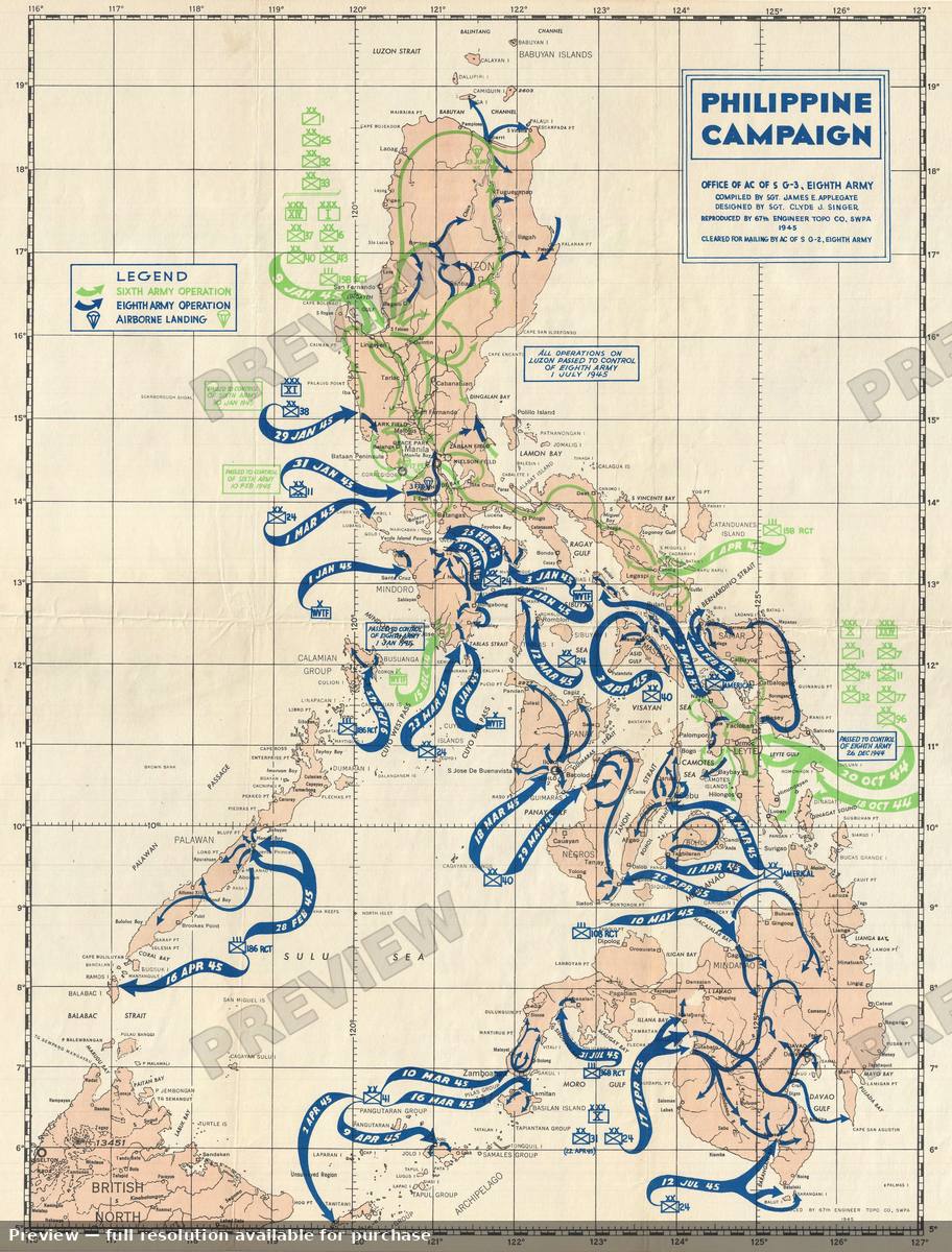Antique map: Philippine Campaign 2, 1945