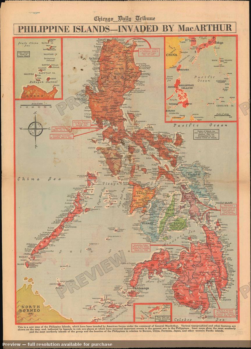 Antique map: Philippine Islands, 1944, 1944