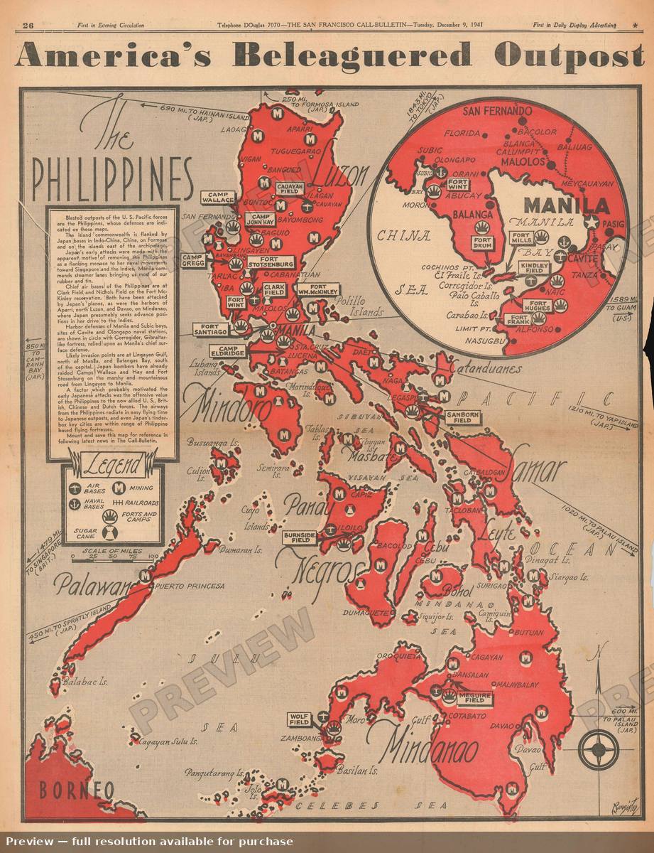 Antique map: Philippines, 1941