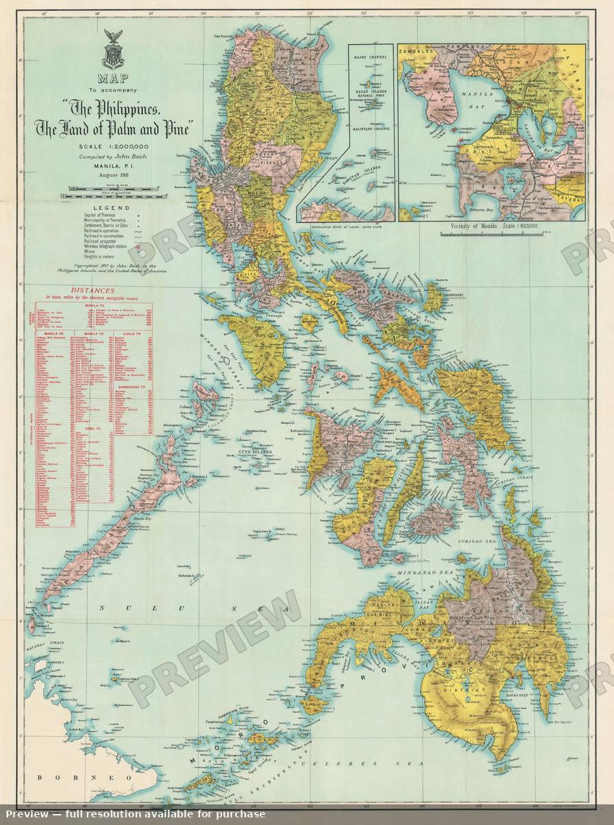 Antique map: Philippines Palm Pine, 1911, 1911