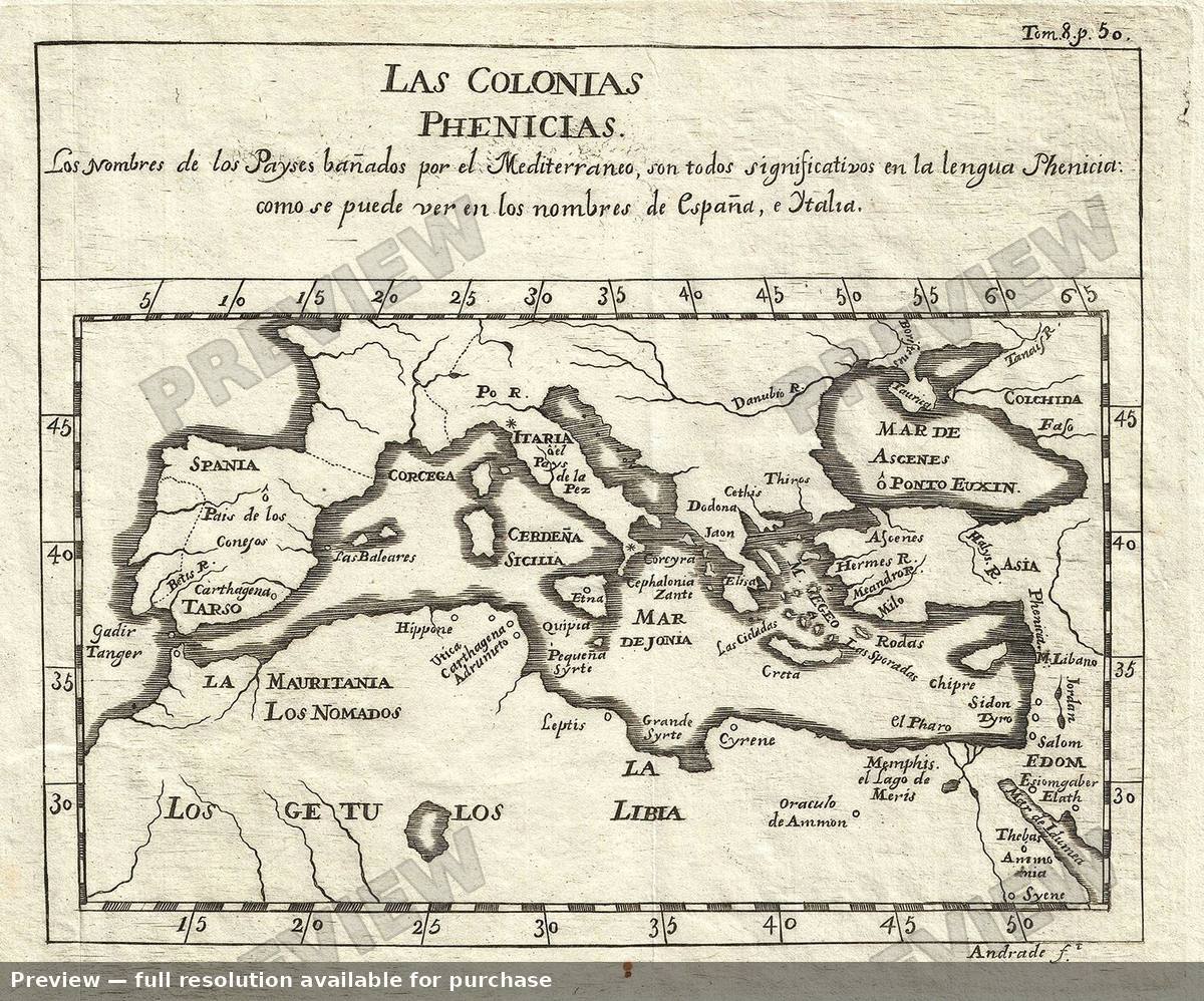 Antique map: Phoenician, 1754, 1754