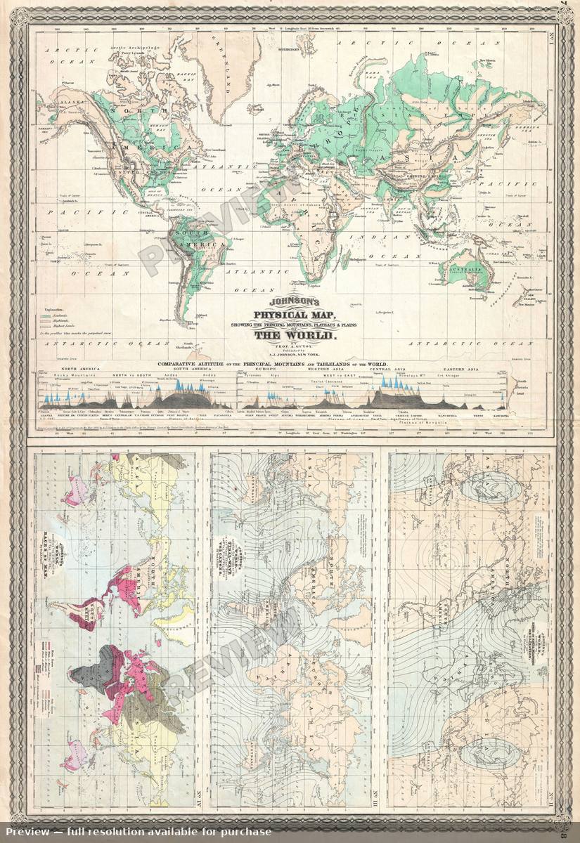 Antique map: Physical Map, 1870, 1870