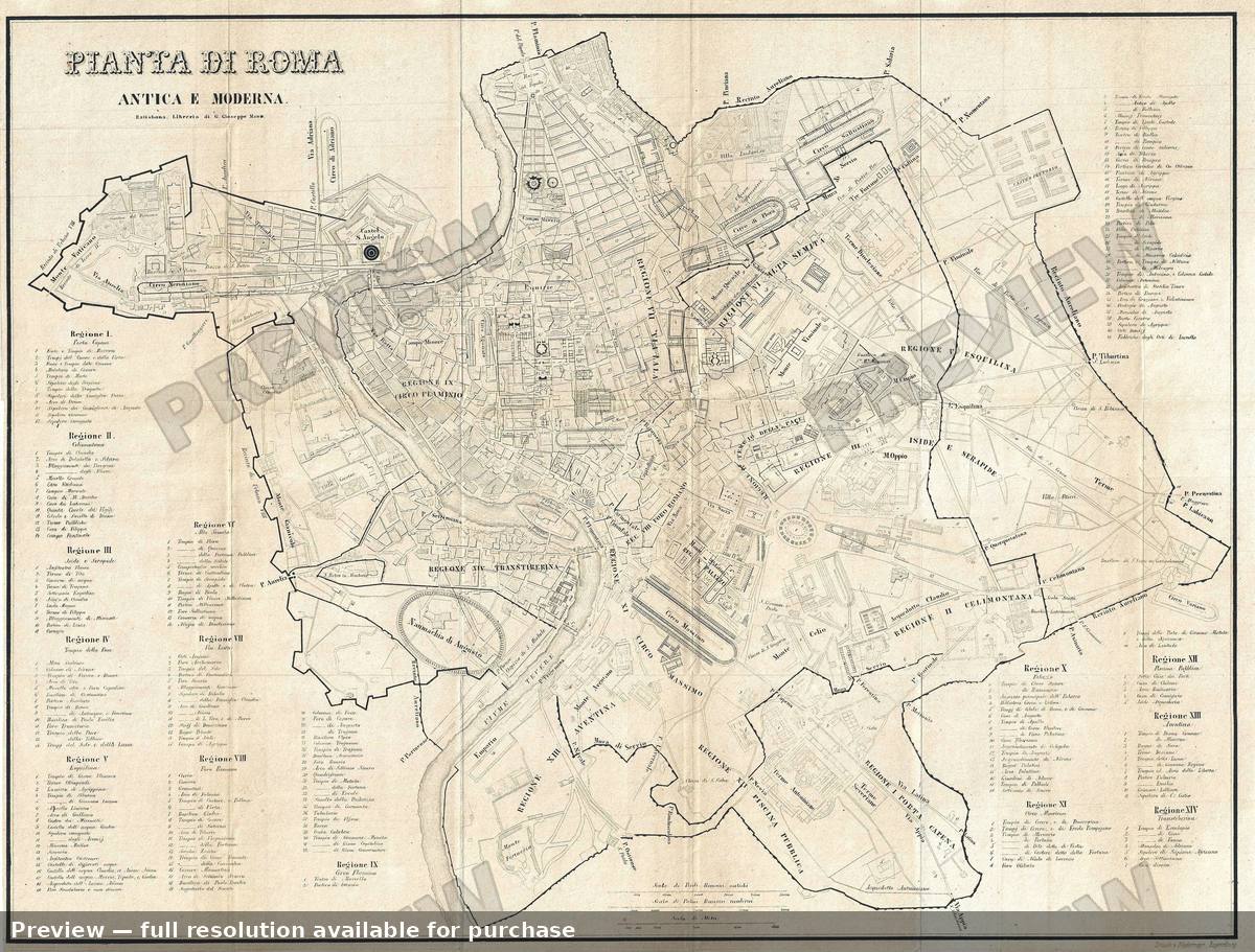 Antique map: Pianta Roma Antica, 1852, 1852