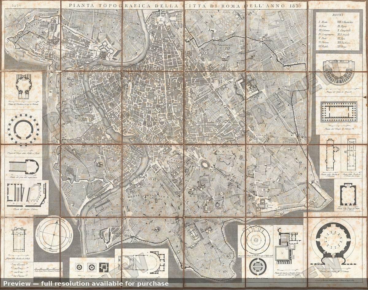 Antique map: Pianta Topografica Roma, 1836