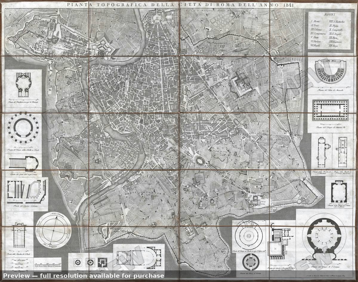 Antique map: Pianta Topografica Roma, 1841, 1841