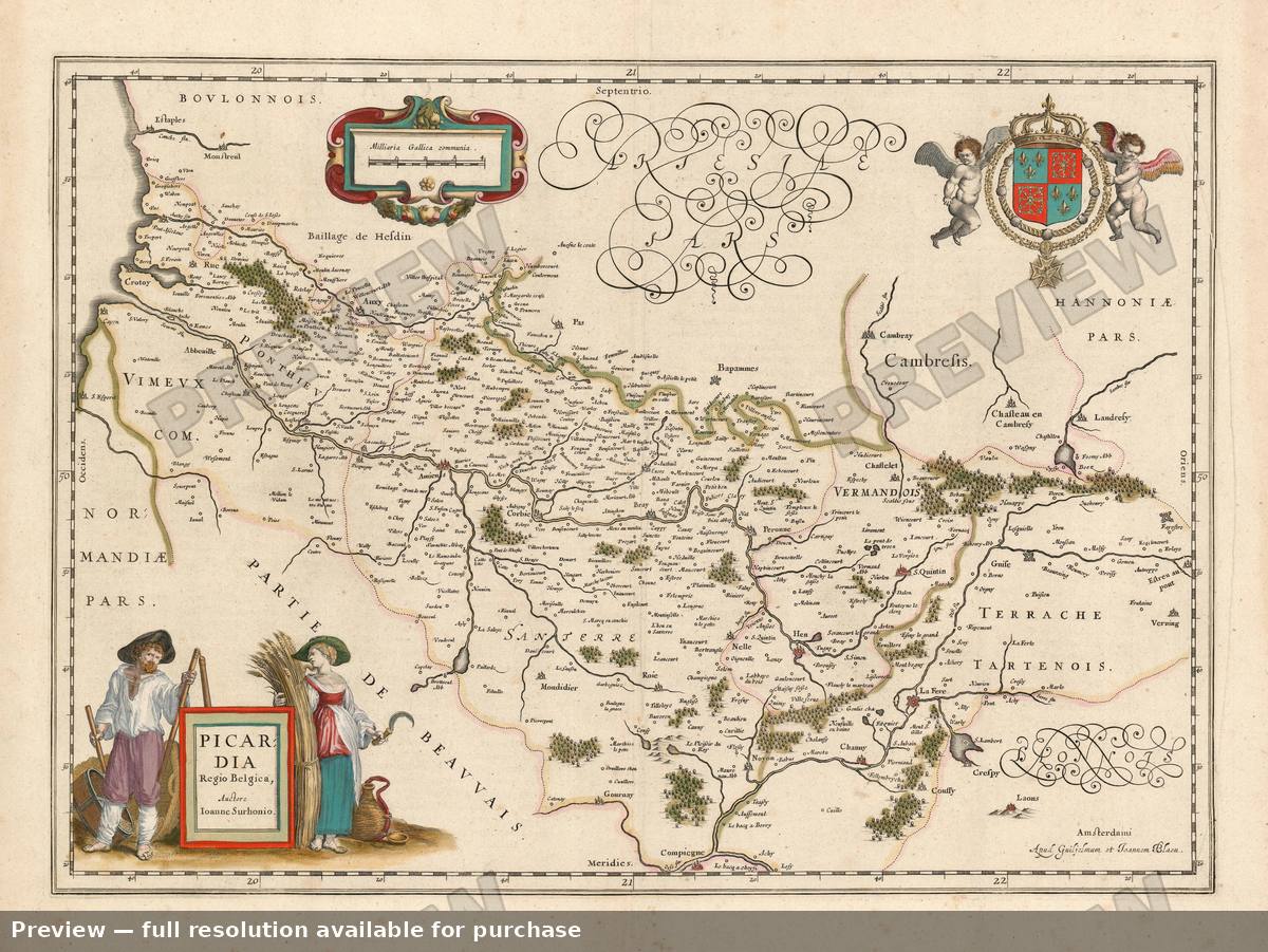 Antique map: Picardy, 1644