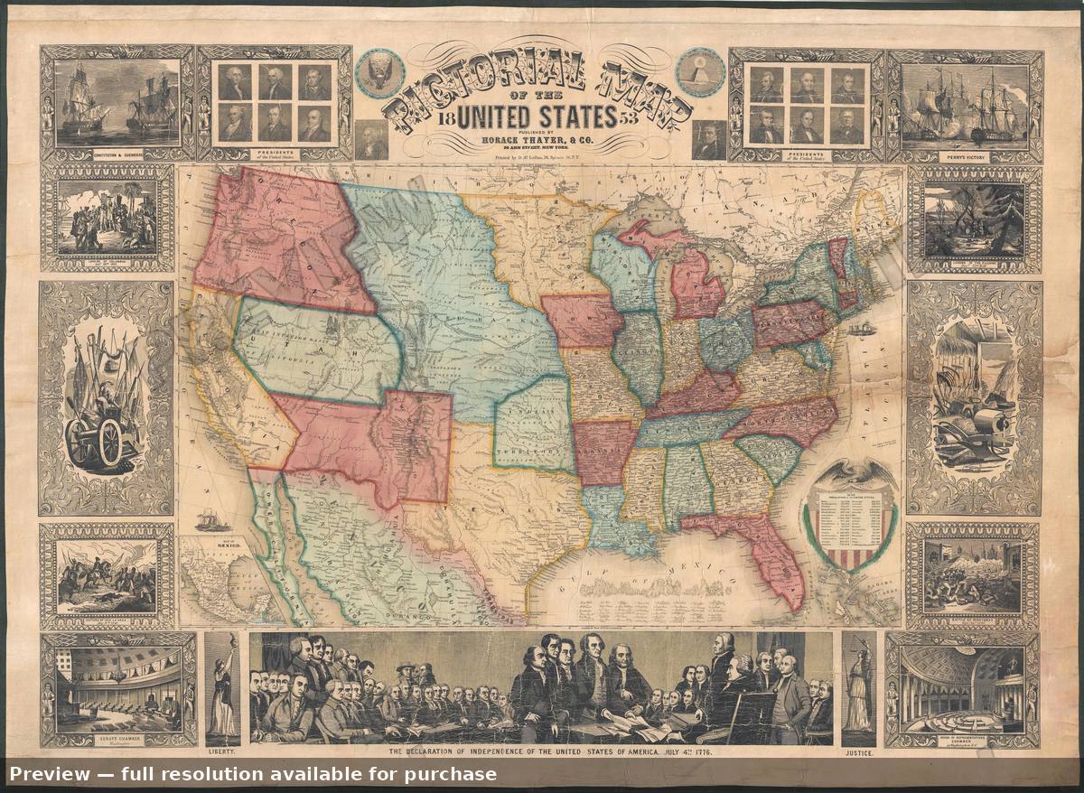 Antique map: Pictorial Mapofthe United States, 1853, 1853