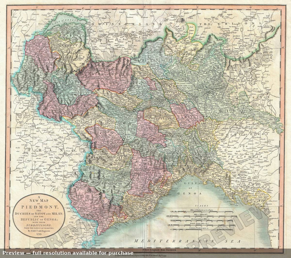 Antique map: Piedmont, 1799