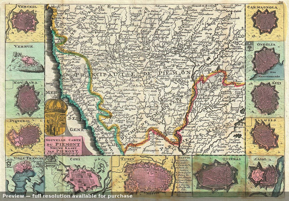 Antique map: Piemont, 1747