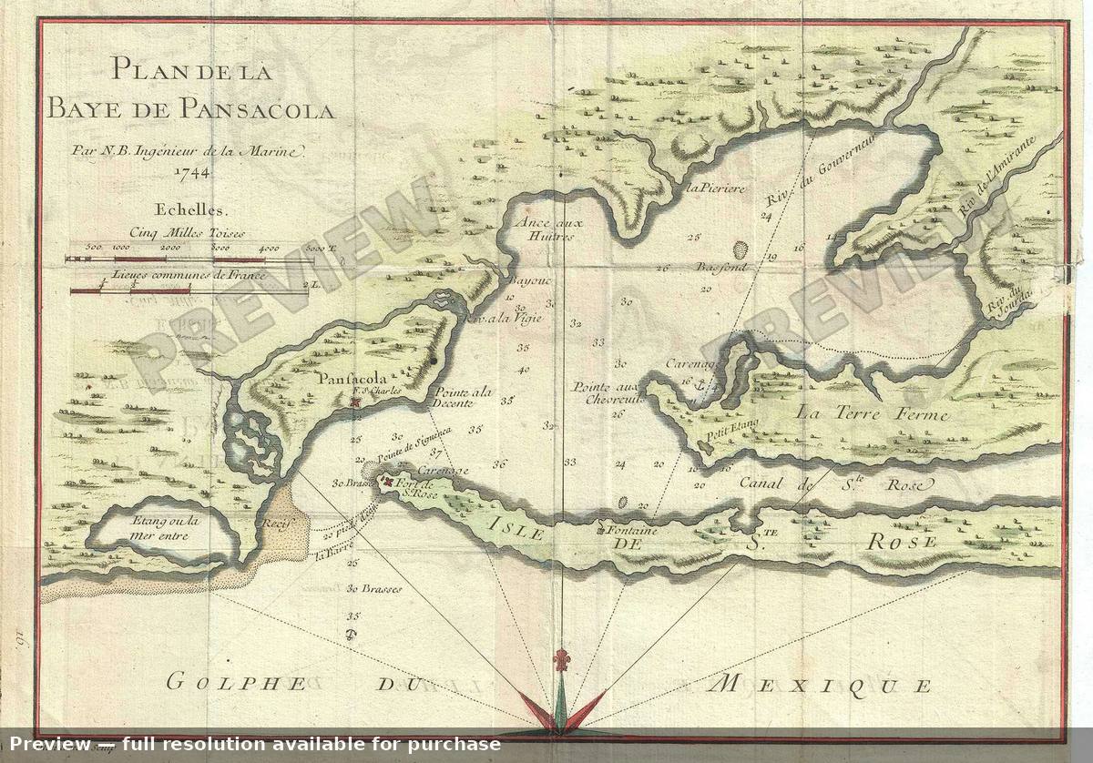 Antique map: Plan Baye Pansacola, 1744