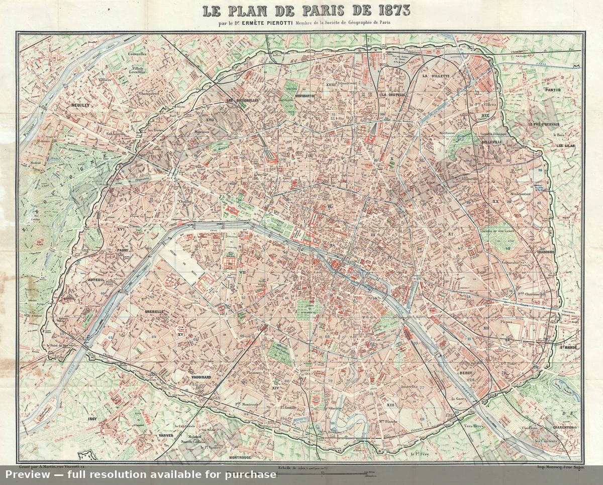 Antique map: Plan De Paris, 1873, 1873