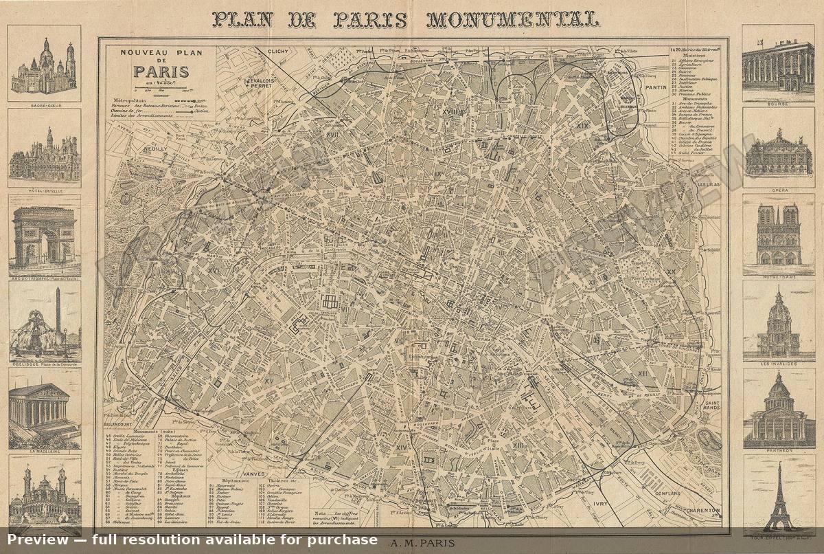Antique map: Plan De Paris Monumental, 1903, 1903
