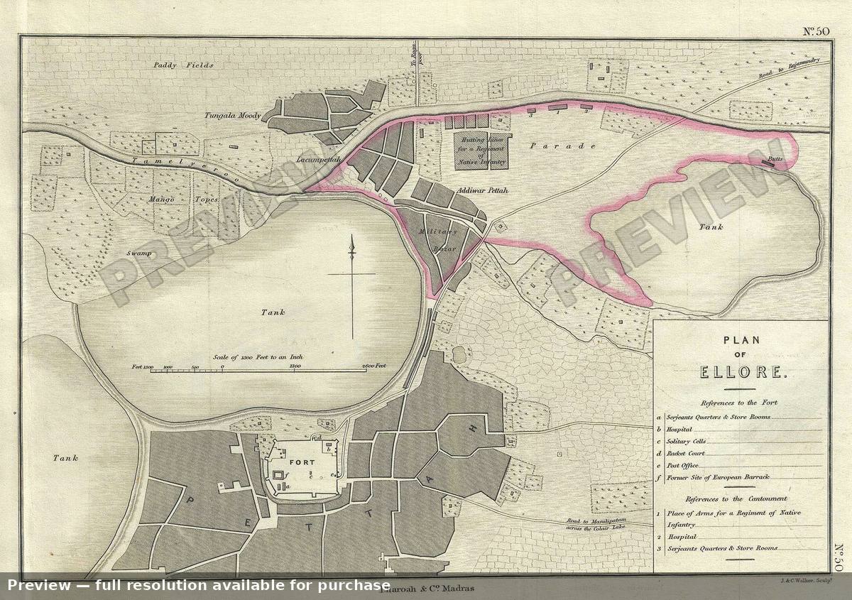 Antique map: Plan Ellore, 1854, 1854