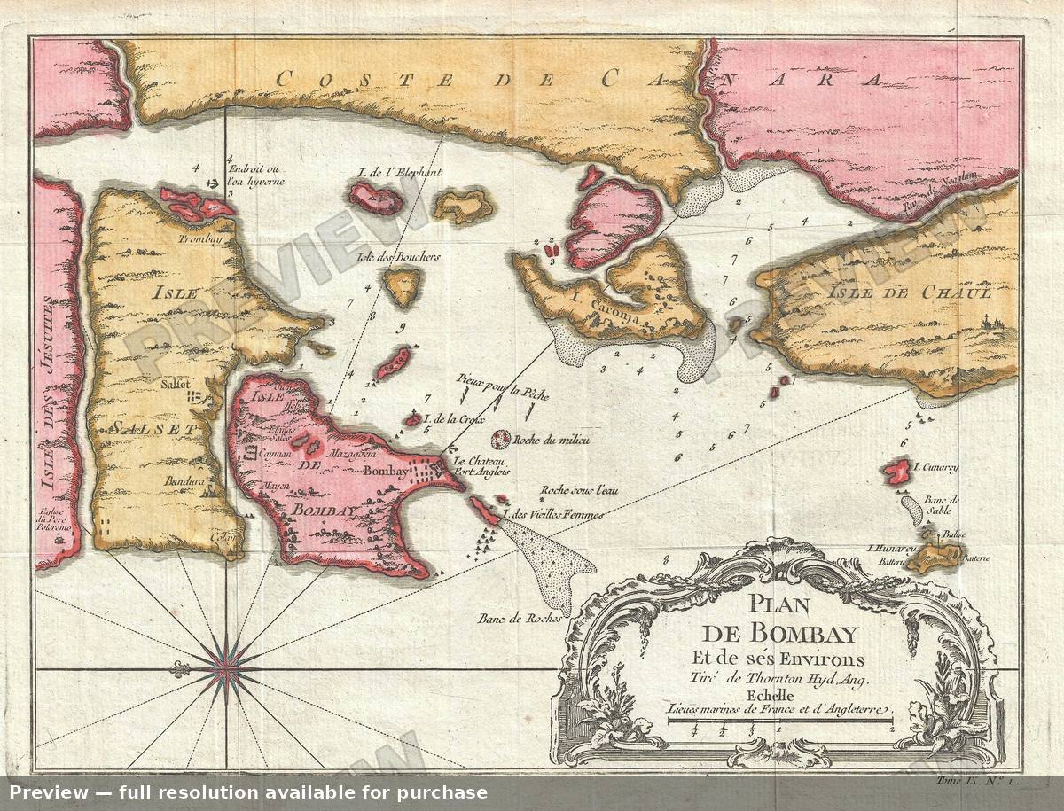 Antique map: Plande Bombay 2, 1750, 1750