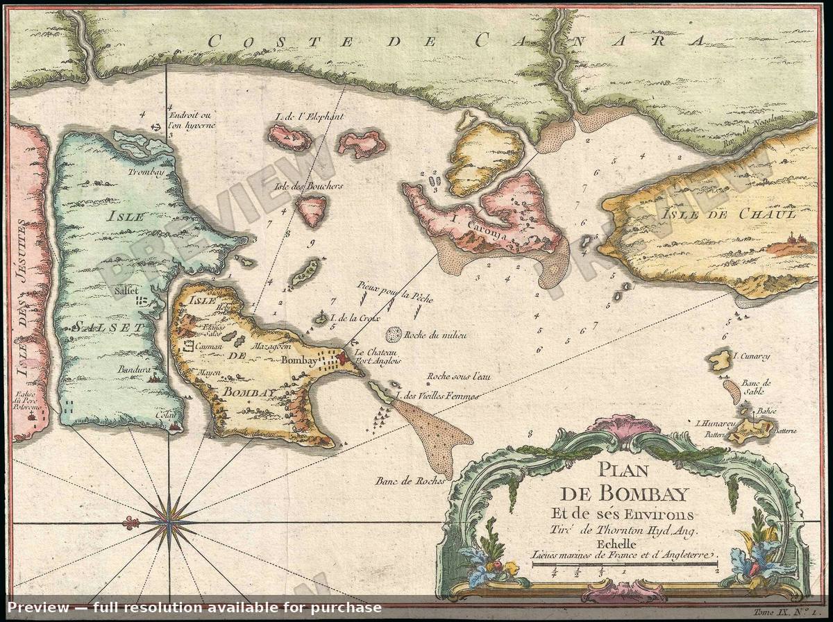 Antique map: Plande Bombay 3, 1750, 1750