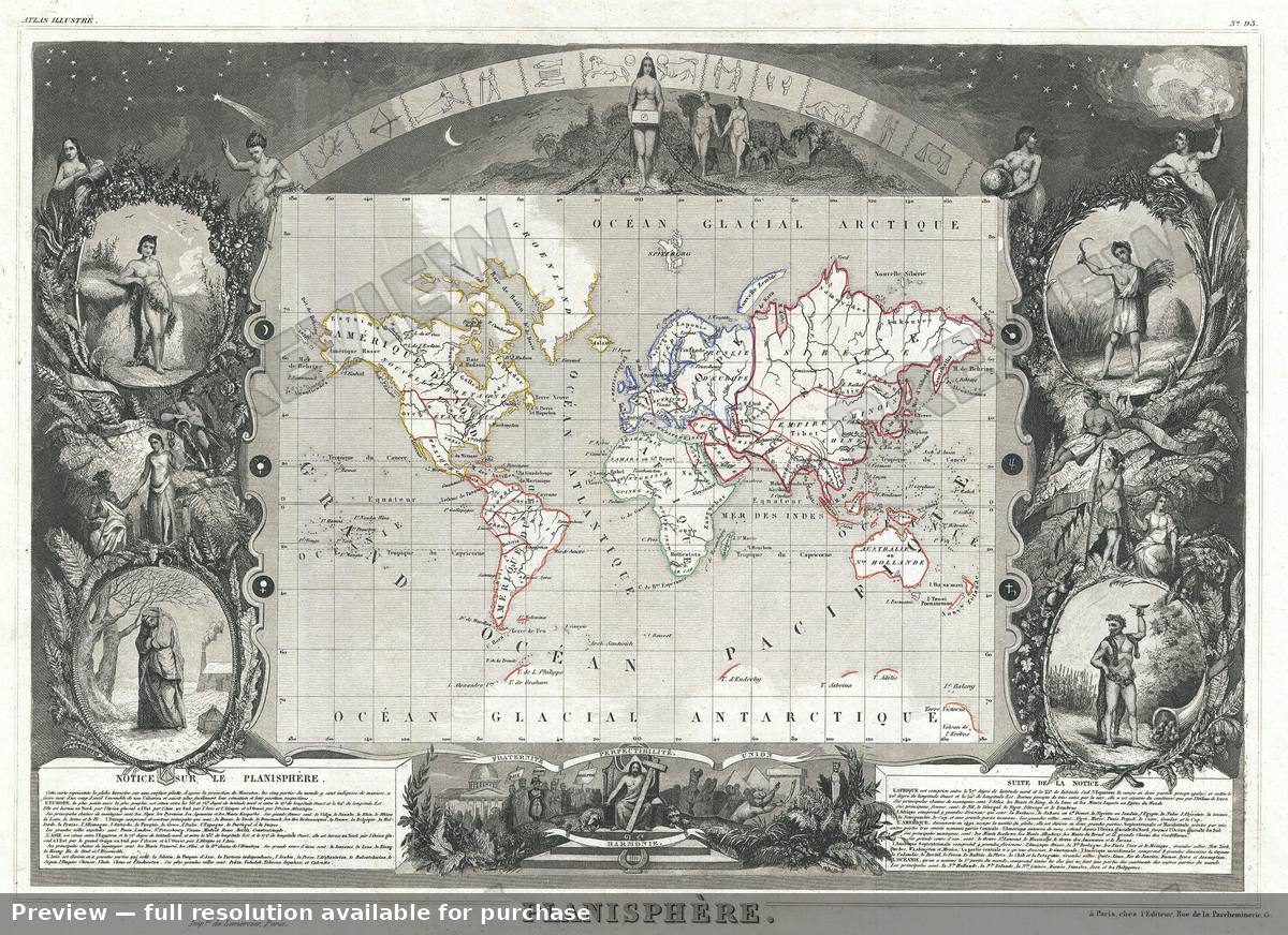 Antique map: Planisphere, 1852