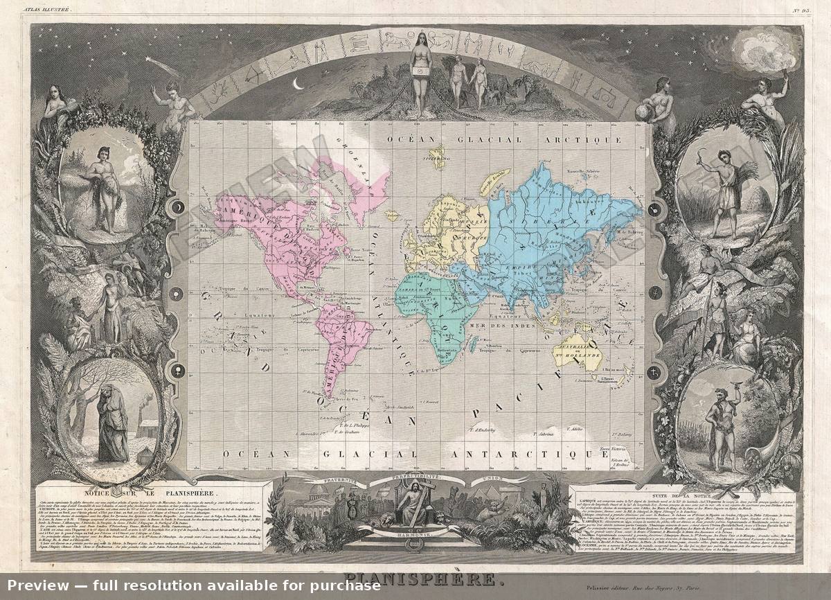 Antique map: Planisphere, 1853, 1853