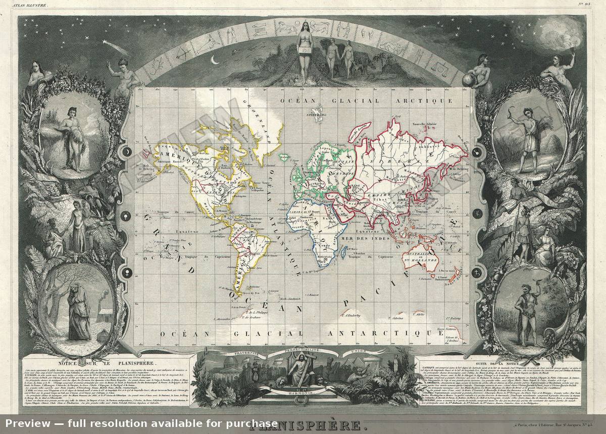 Antique map: Planisphere, 1847