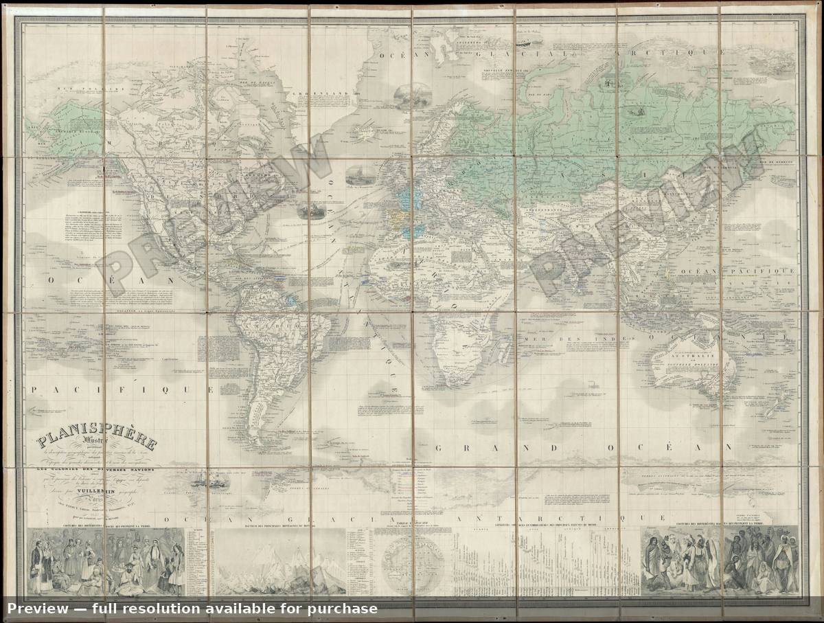 Antique map: Planisphere, 1857