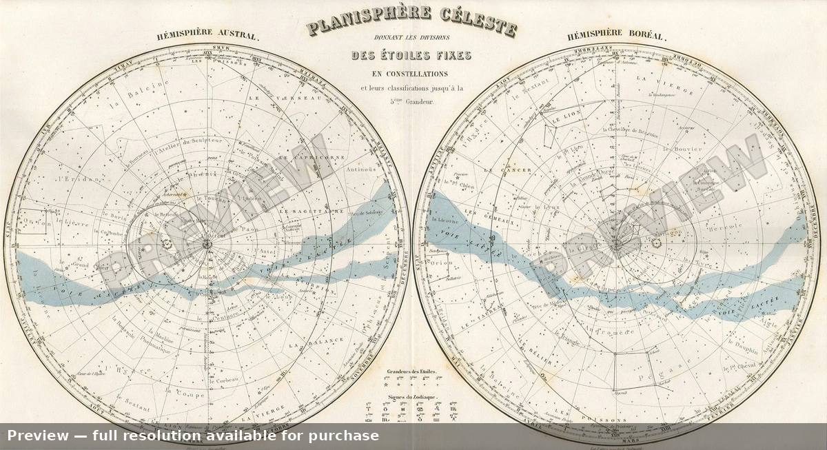 Antique map: Planisphere Celeste, 1878, 1878