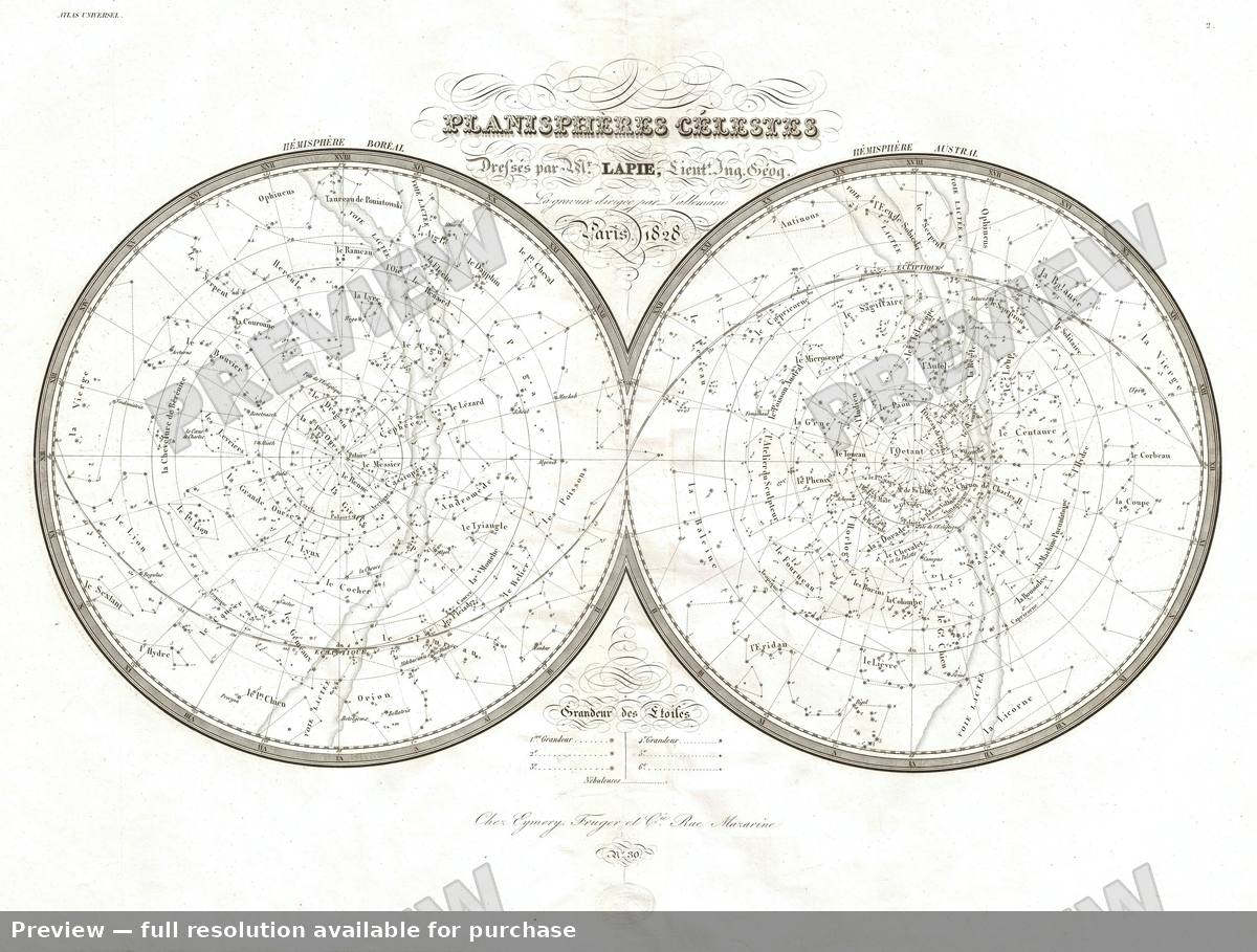 Antique map: Planispheres Celestes, 1829, 1829