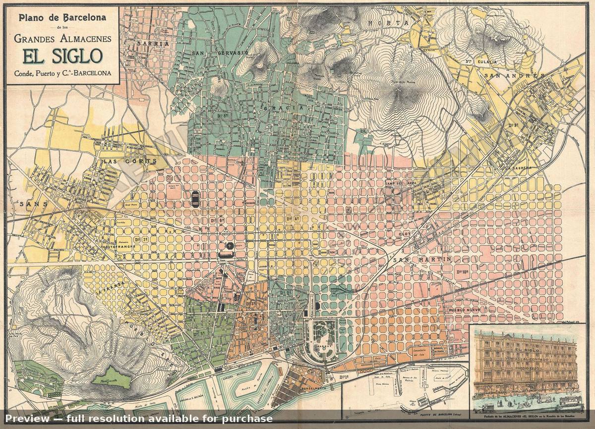 Antique map: Plano Barcelona, 1910, 1910
