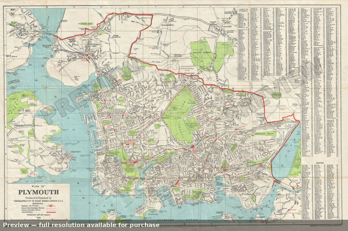 Antique map: Plymouth, 1930, 1930
