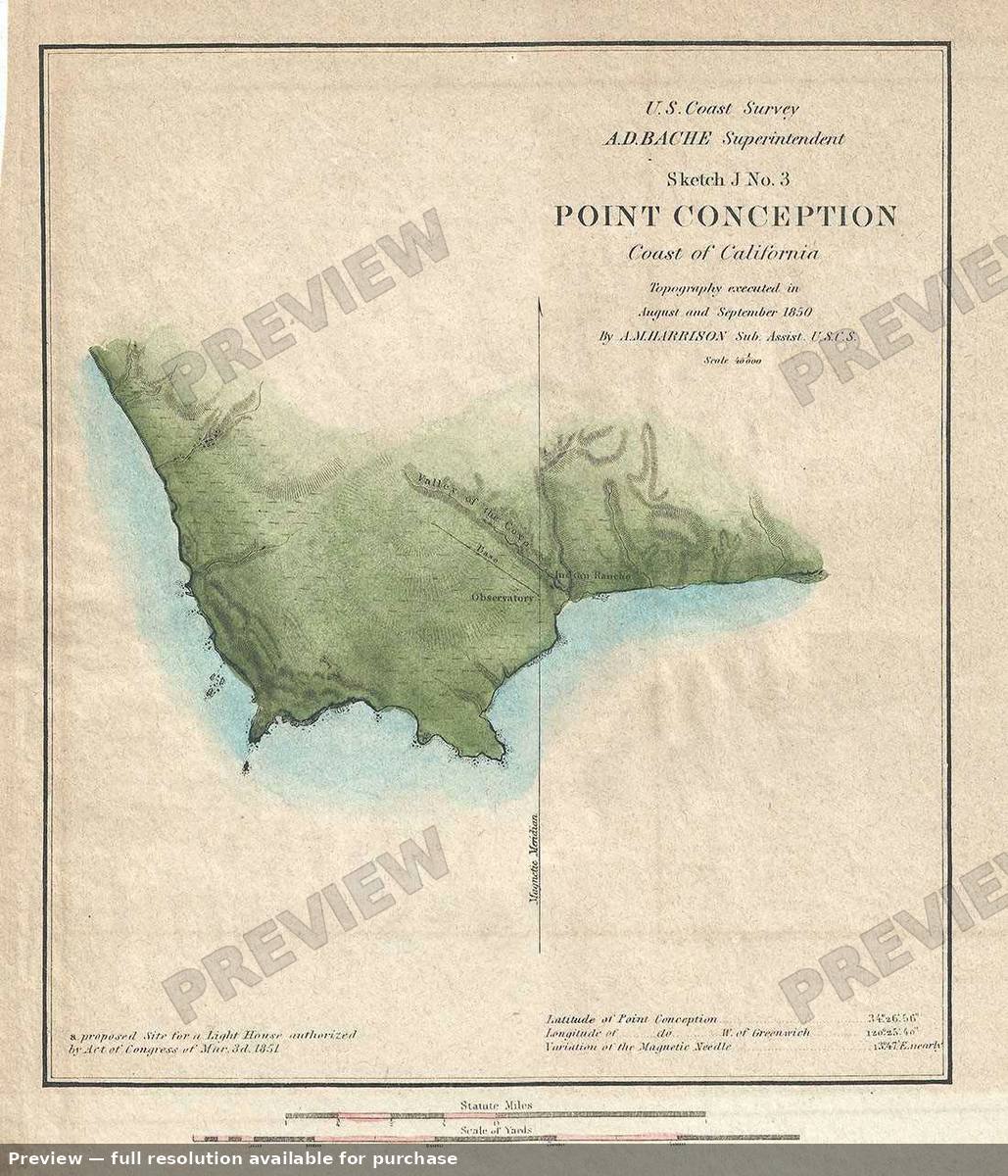 Antique map: Point Conception, 1851, 1851
