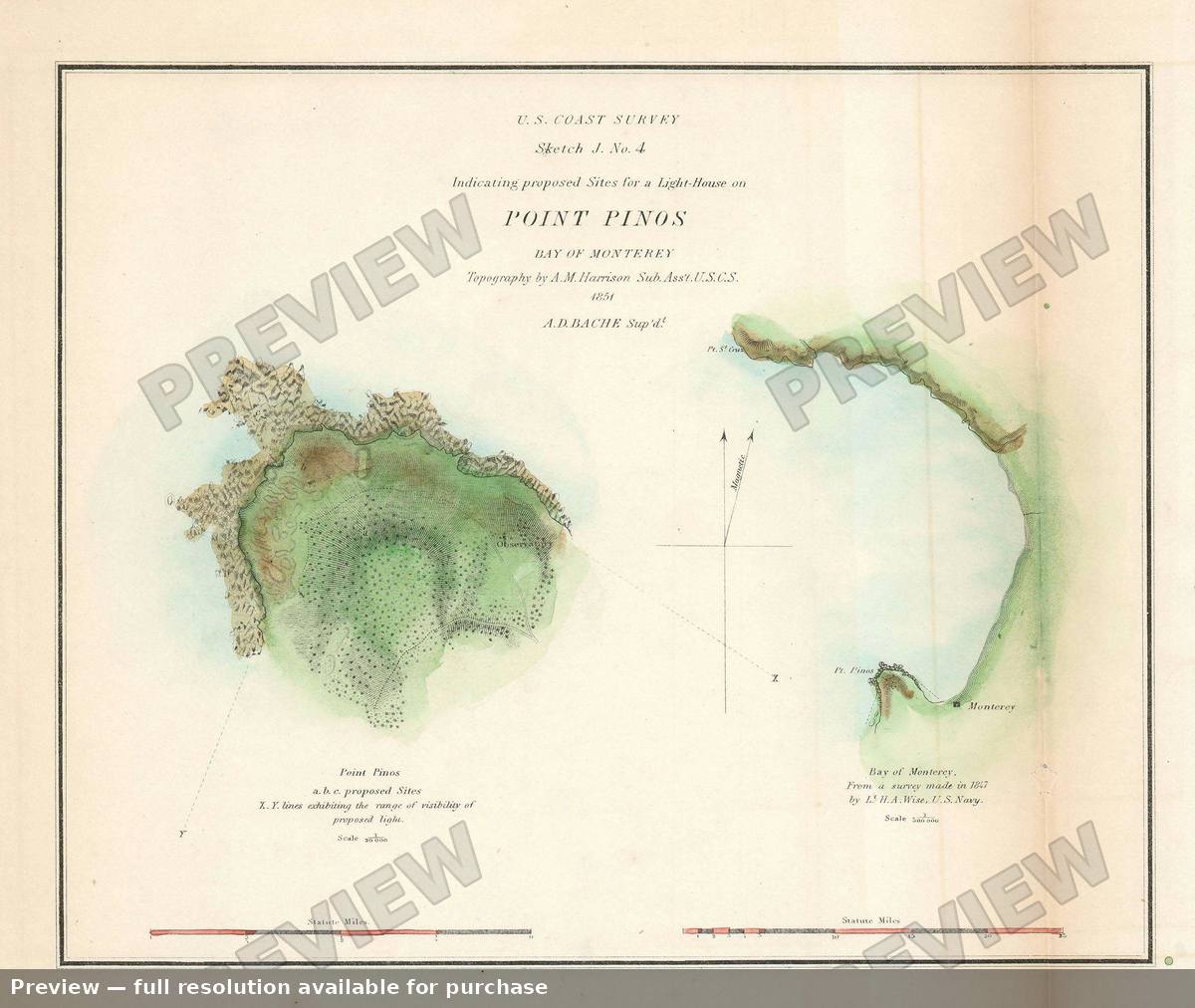 Antique map: Point Pinos, 1851, 1851