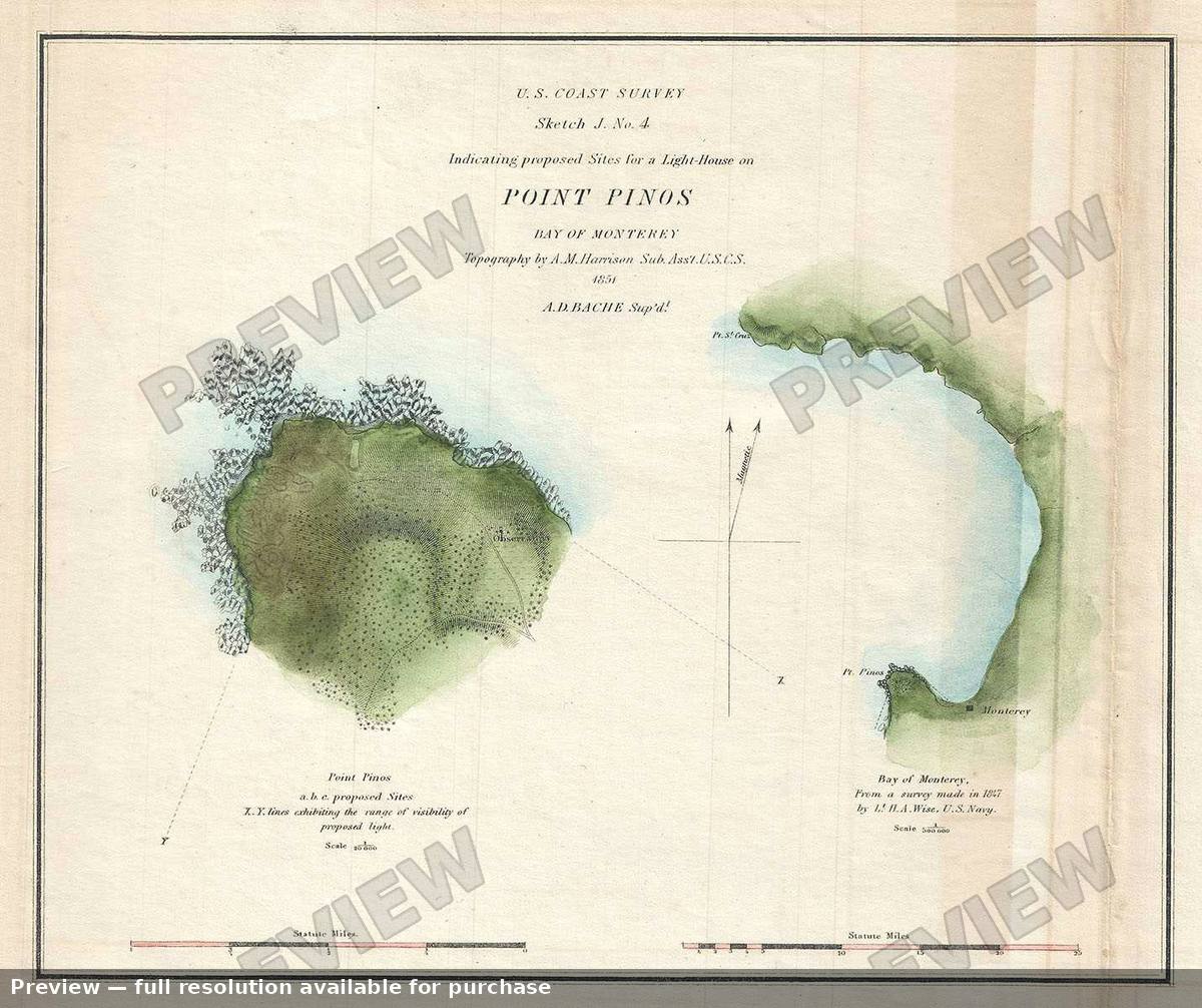 Antique map: Point Pinos, 1851, 1851