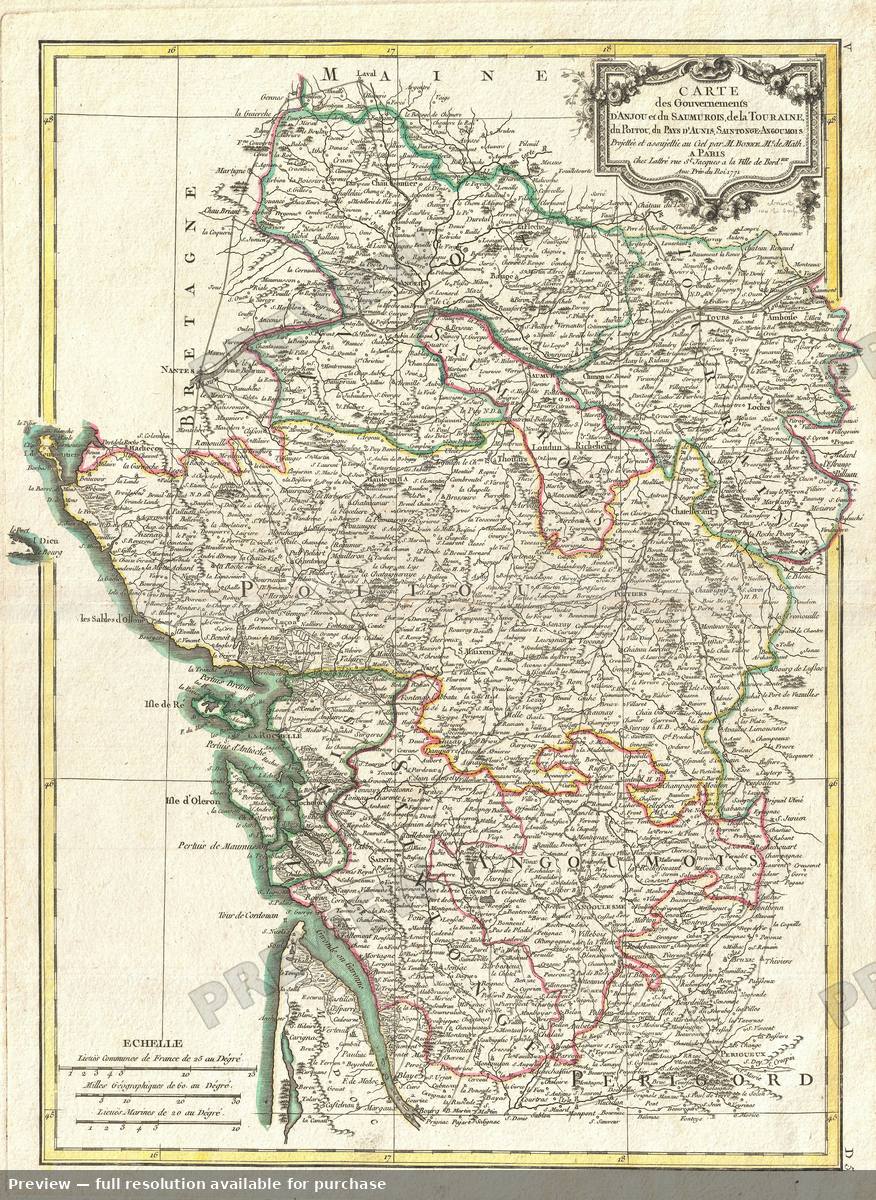 Antique map: Poitou, 1771, 1771