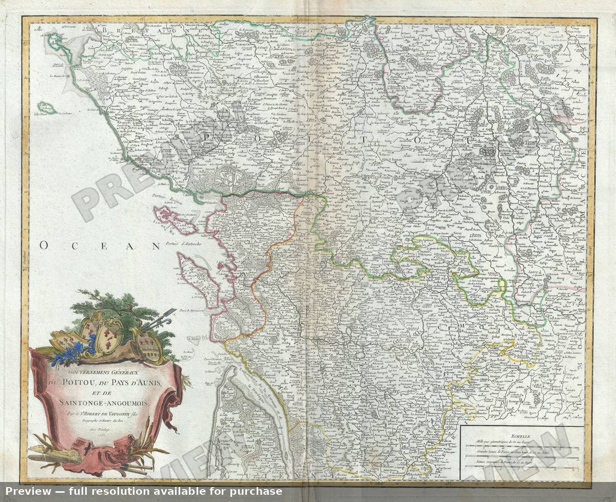 Antique map: Poitou Pays Aunis, 1757, 1757