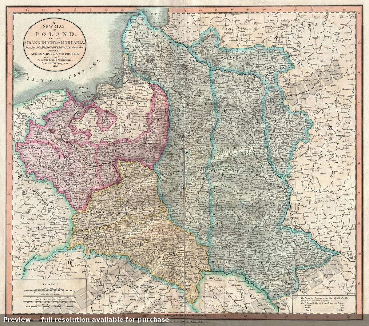 Antique map: Poland, 1799