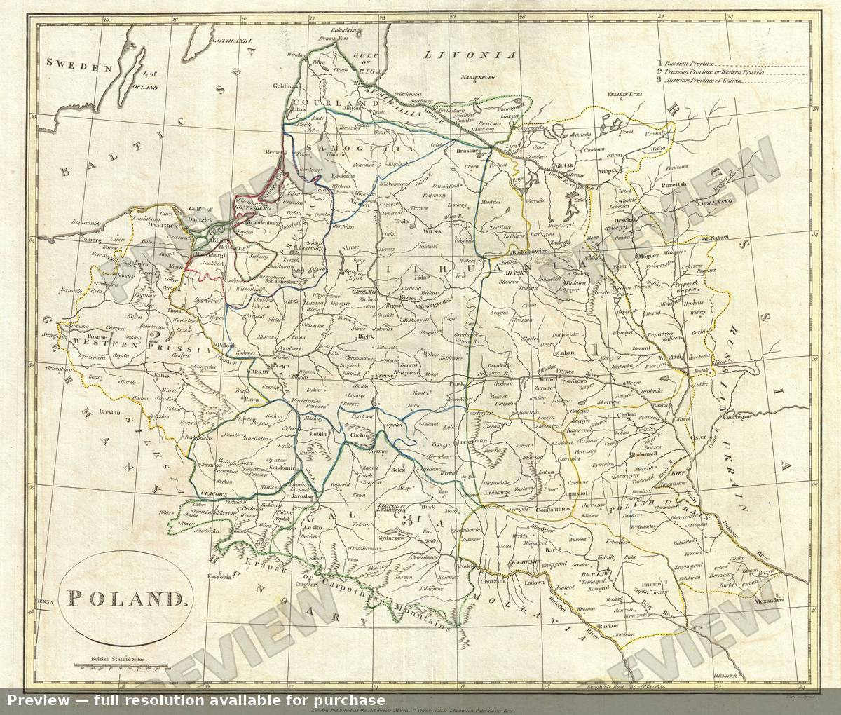 Antique map: Poland, 1799