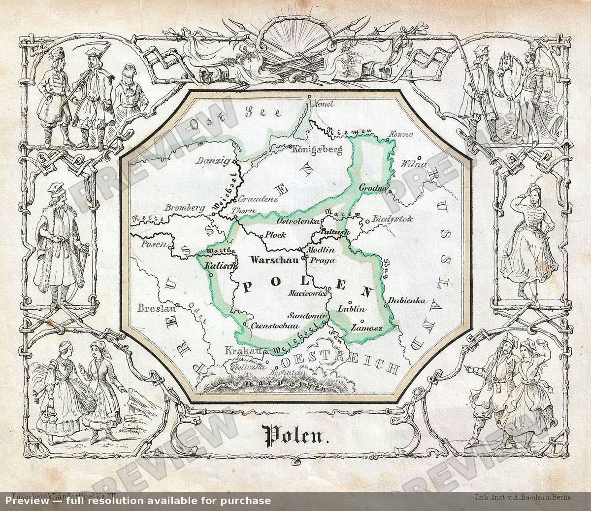 Antique map: Poland, 1846