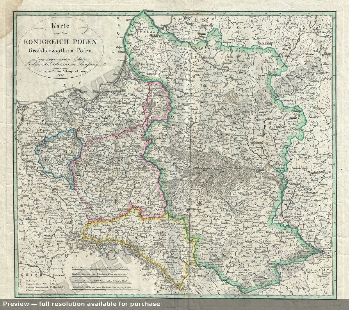 Antique map: Poland, 1831, 1831