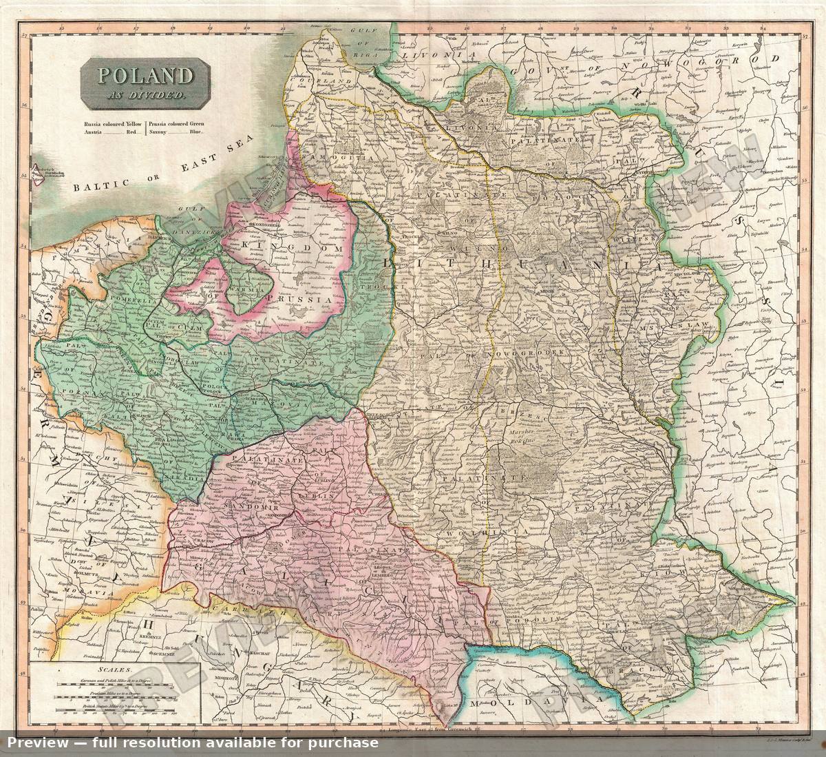 Antique map: Poland, 1814