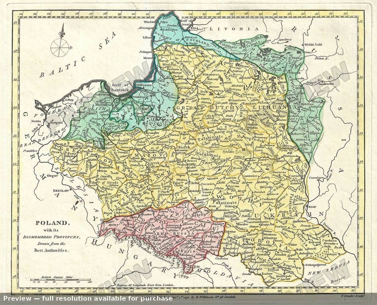 Antique map: Poland, 1792