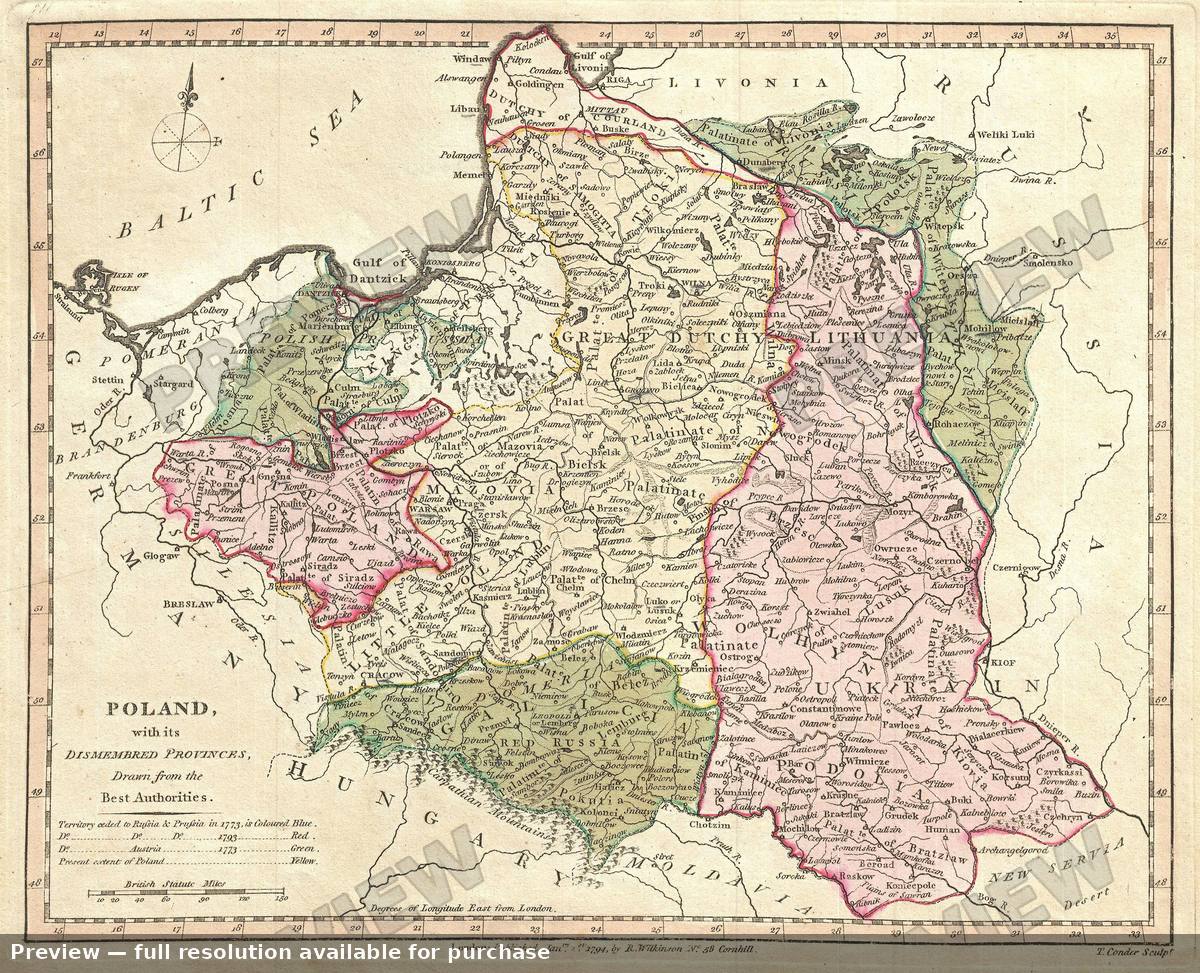 Antique map: Poland, 1794
