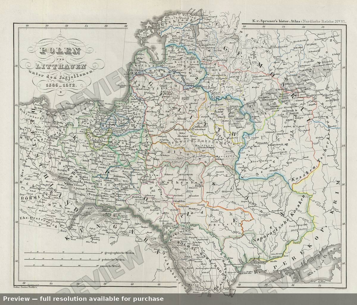 Antique map: Poland Lithuania Jagiellon, 1854