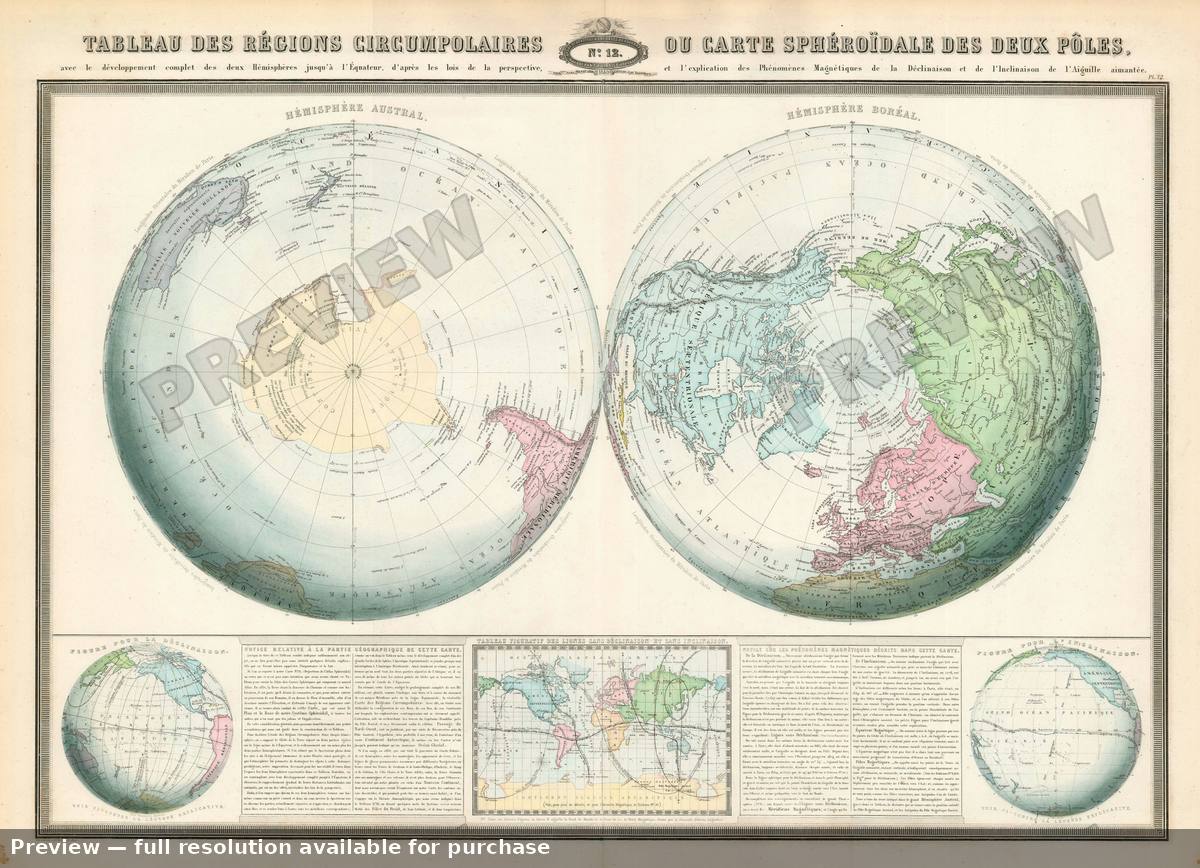 Antique map: Polar Hemispheres, 1860
